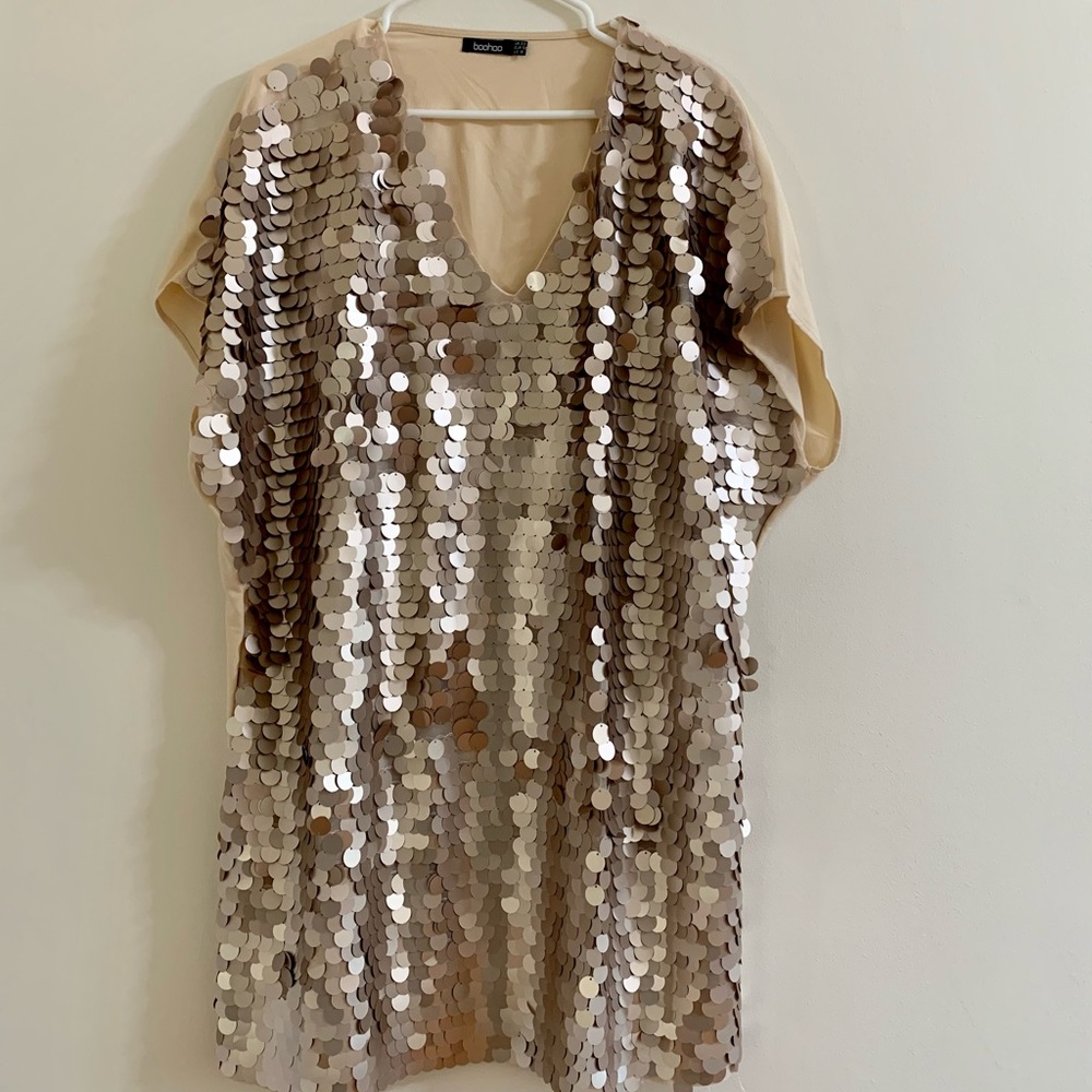Gold sequin sheath dress